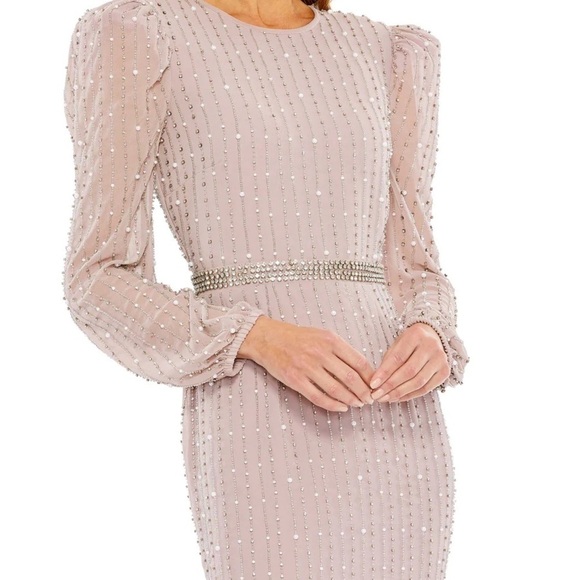 Mac Duggal 93622 NWT LONG SLEEVE PUFF SLEEVE BEADED MIDI DRESS - Picture 4 of 10